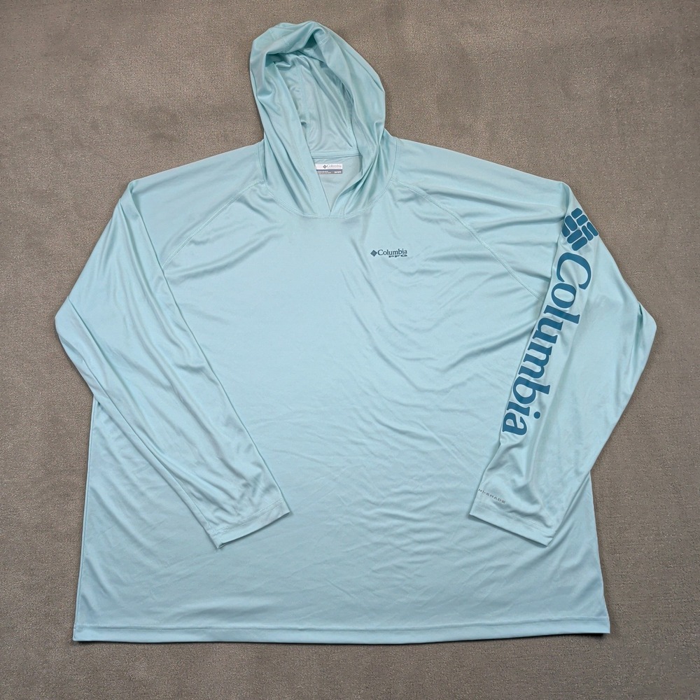 Columbia PFG Terminal Tackle Hoodie Mens 5X Light Blue Long Sleeve Sun Shirt